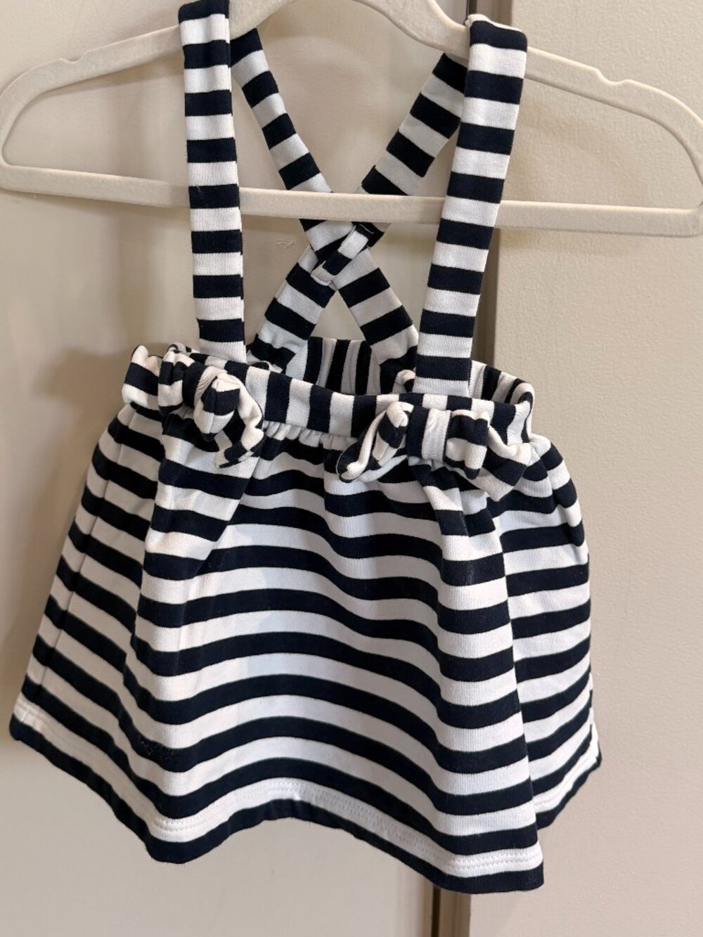 Jacadi Paris Navy White Striped Suspender Skirt Girls 12M